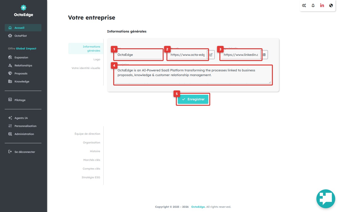 Fiche entreprise OctaEdge : nom, site web, LinkedIn et description d'activité.