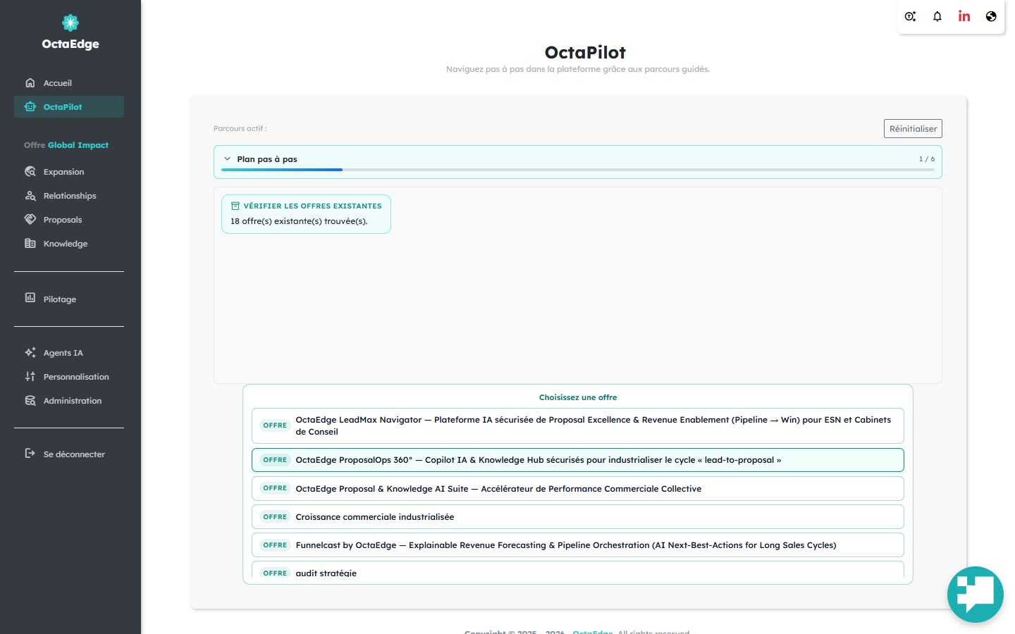 OctaPilot — chat guidé pour structurer une offre.