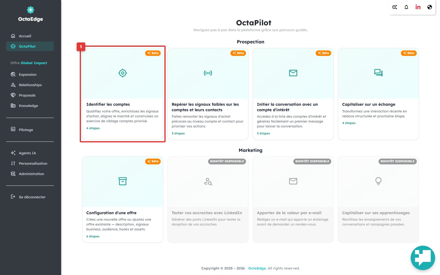 OctaPilot — carte workflow Identifier les comptes.
